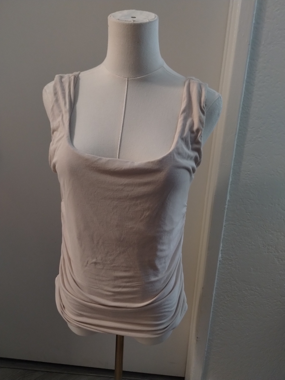 OGL Ruched Square Neck Tank Top in Light Beige